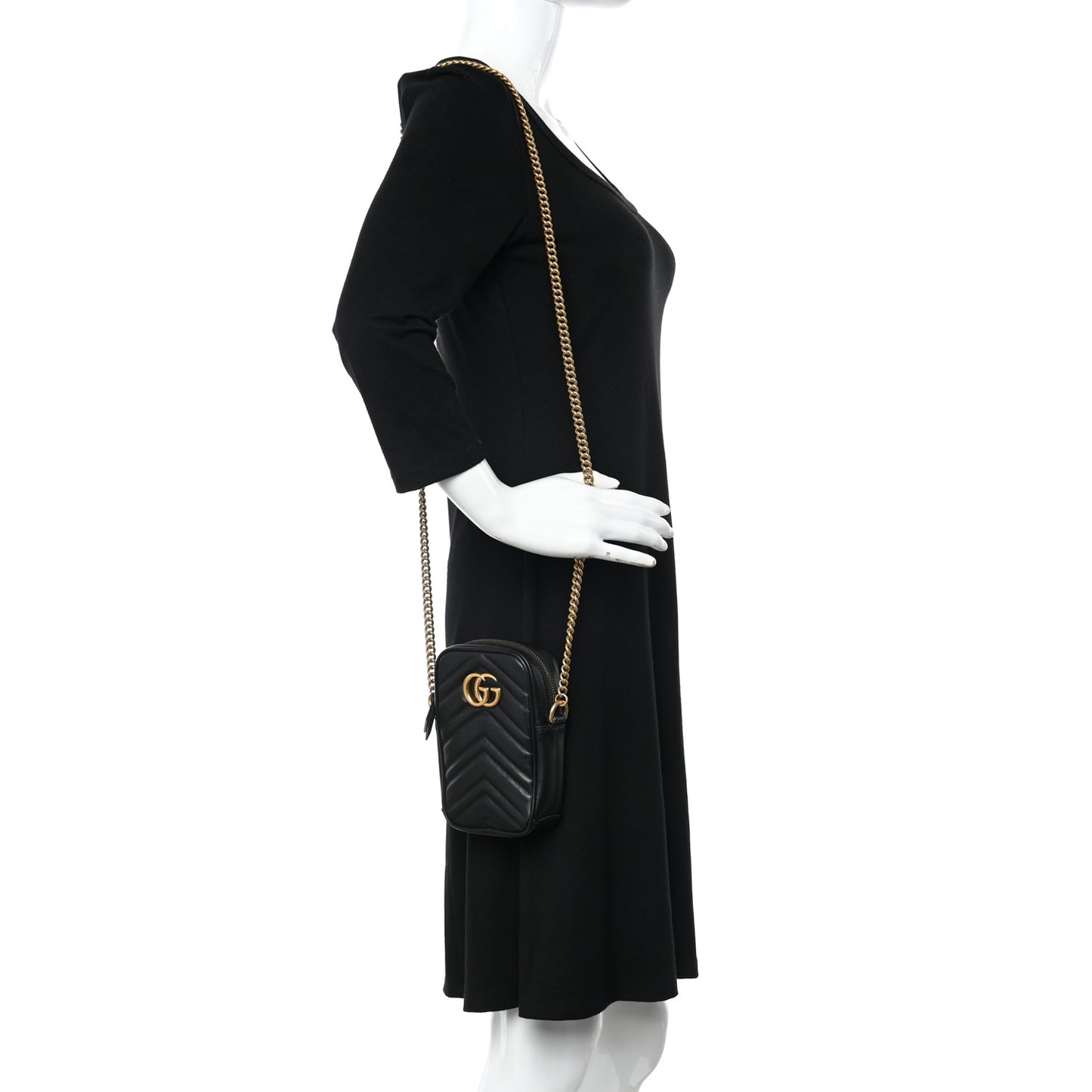 Calfskin Matelasse Mini GG Marmont Crossbody Bag Black