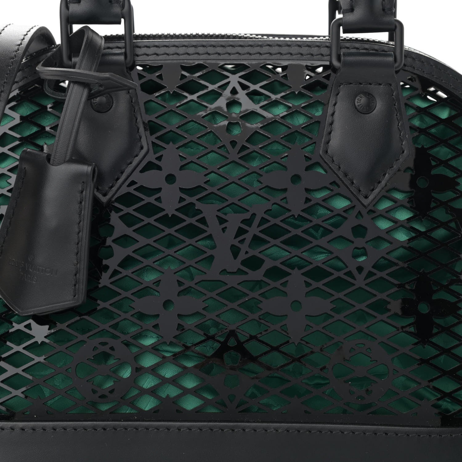 Louis Vuitton Patent Calfskin Laced Monogram Alma BB Black Green 7 of 9