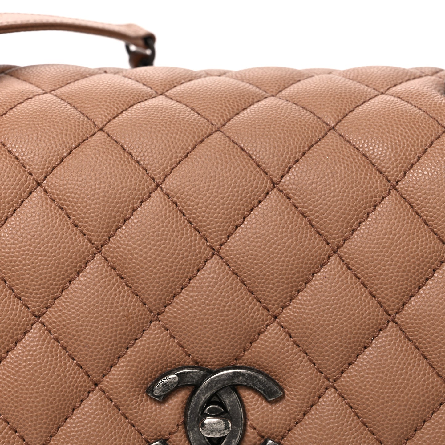 Caviar Quilted Small Coco Handle Flap Beige