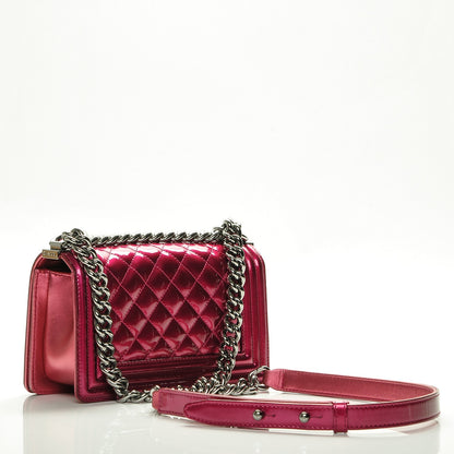 Chanel Metallic Patent Calfskin Quilted Small Boy Flap Pink 3 of 7