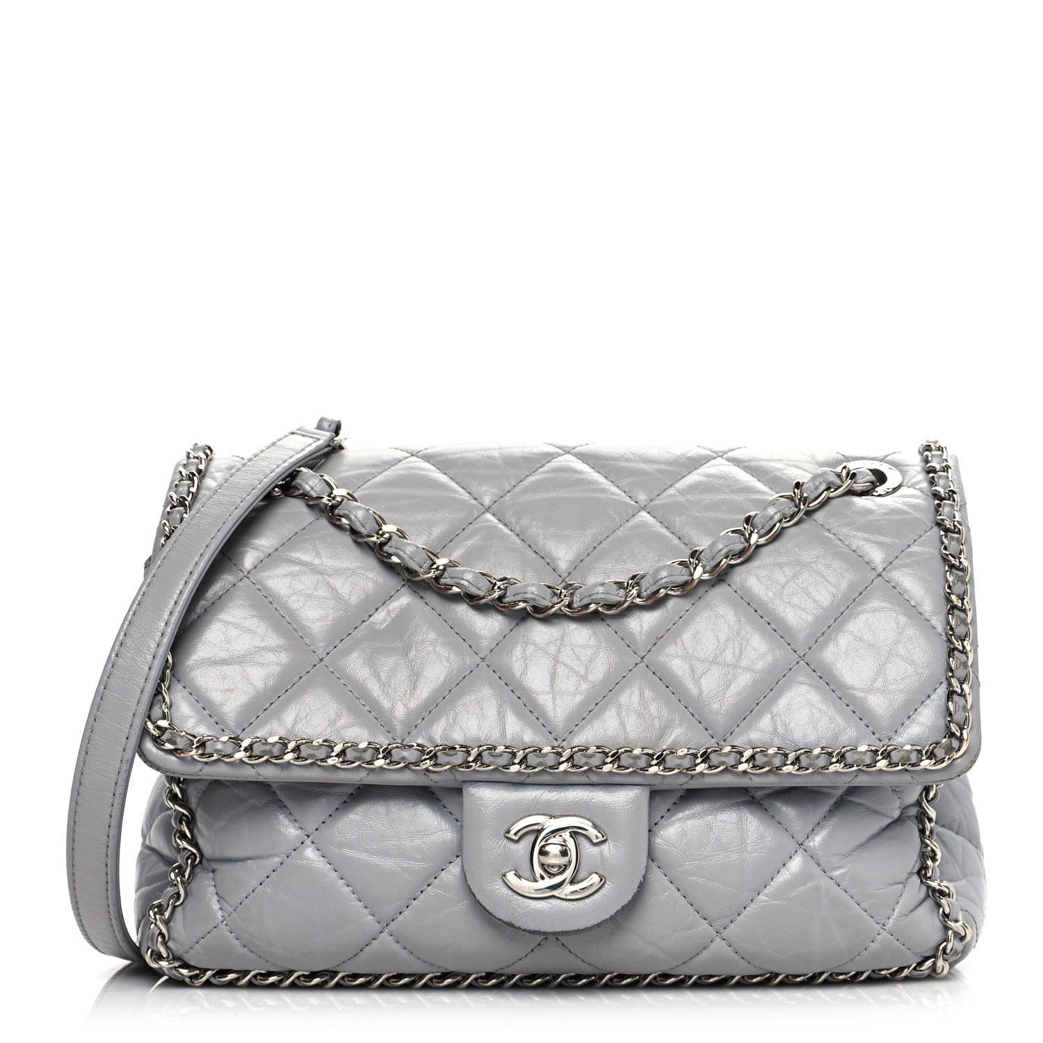 Chanel Crumpled Calfskin Medium Chain All Over Flap Grey 1 of 16