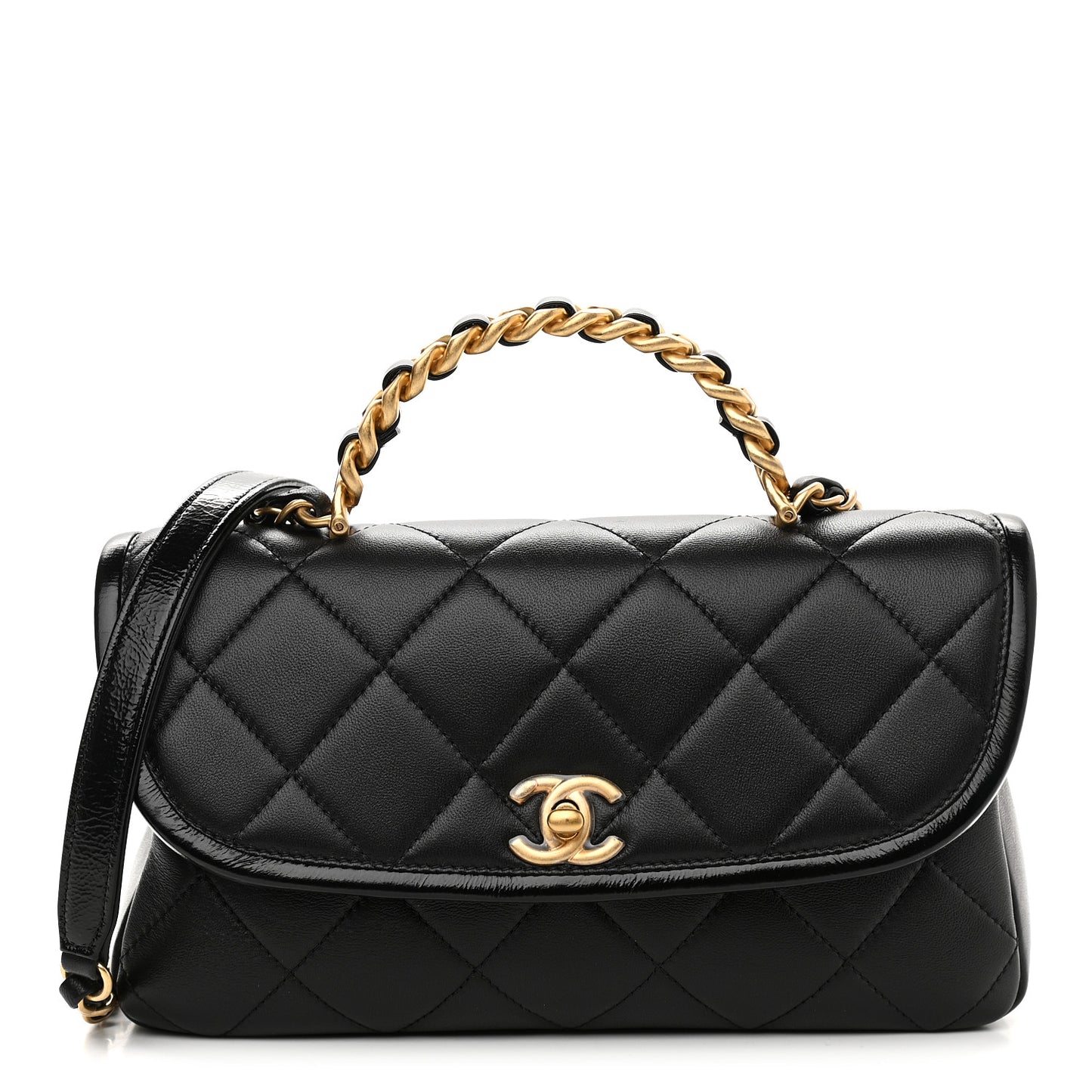 Lambskin Quilted Small La Parisienne Top Handle Flap Black