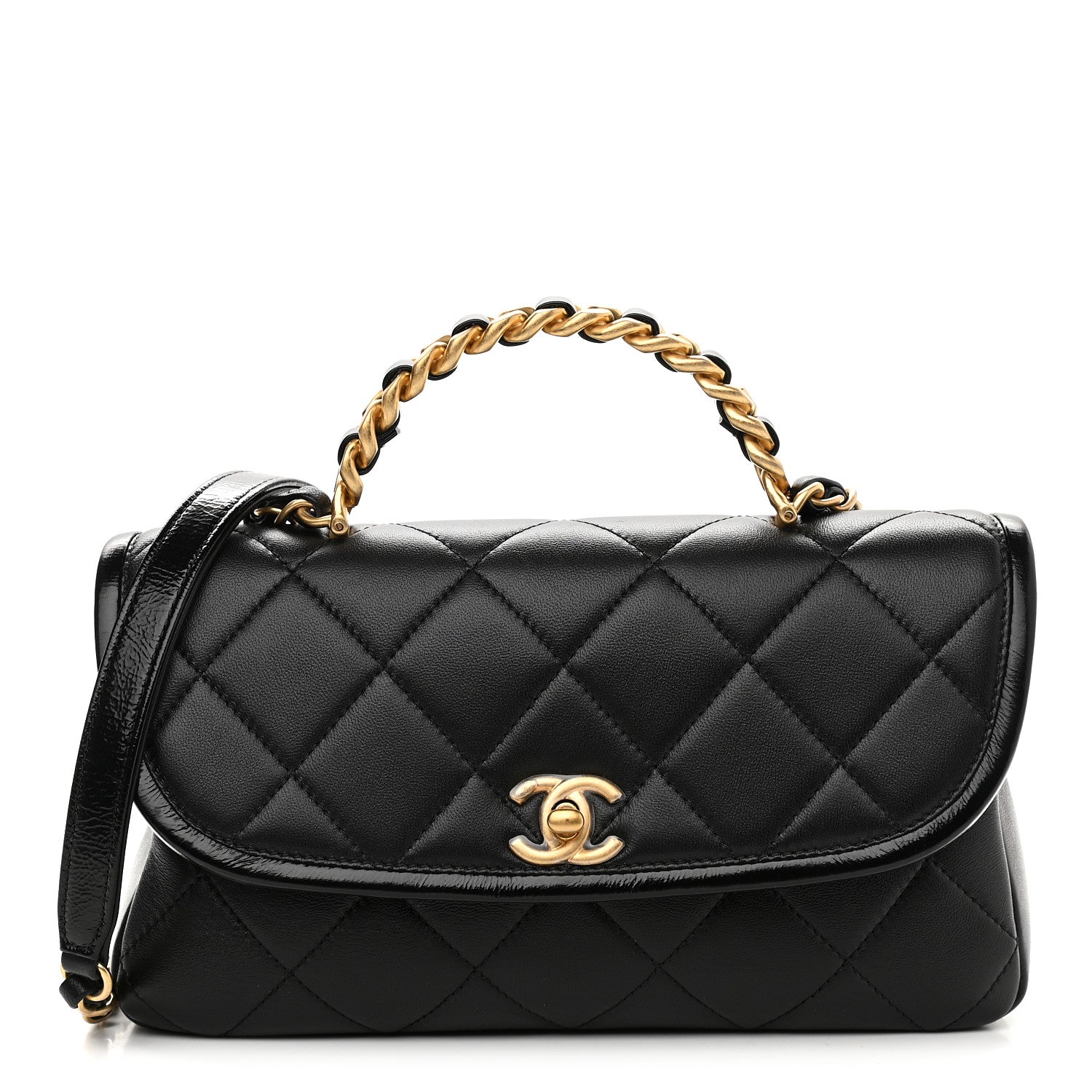 Chanel Lambskin Quilted Small La Parisienne Top Handle Flap Black 1 of 9
