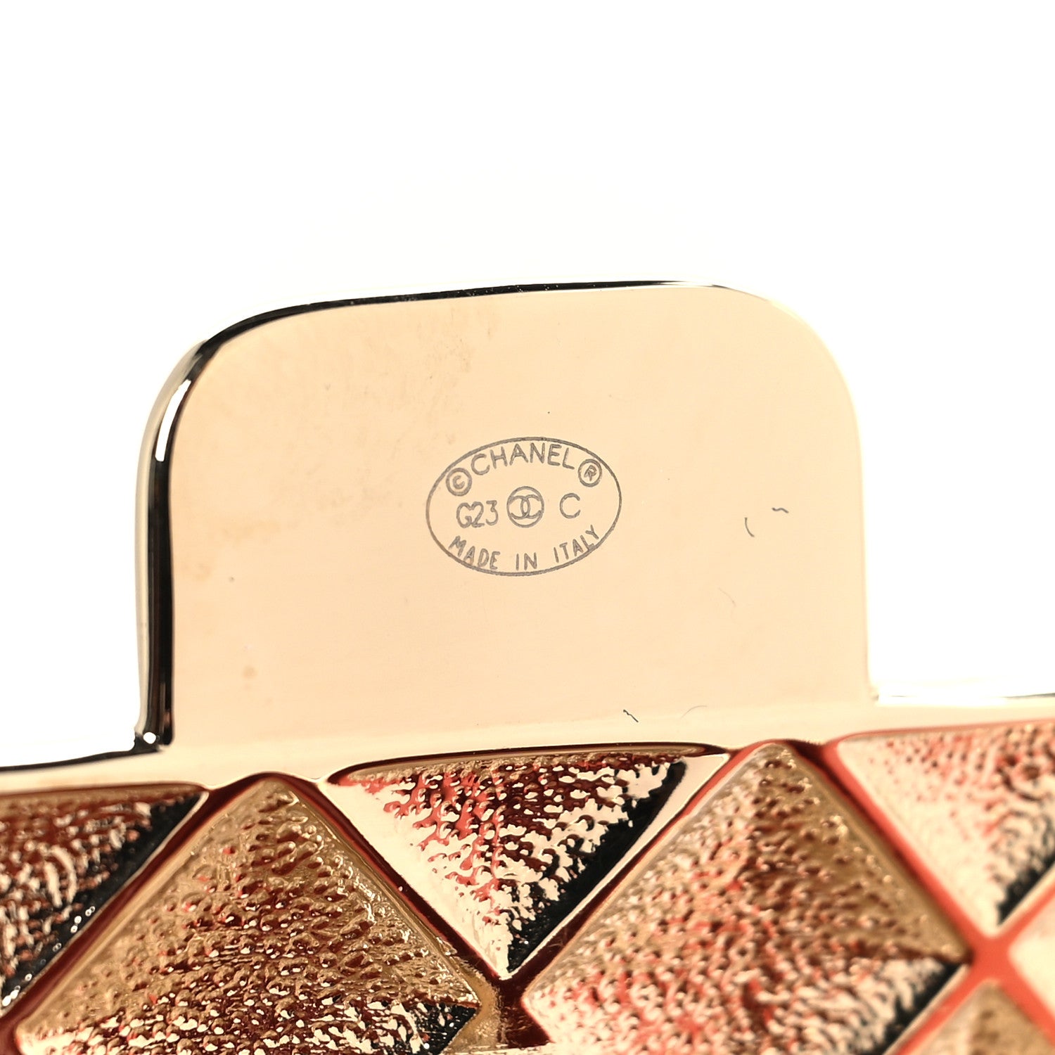 Chanel Metal Resin Lambskin Flap Bag Long Necklace Gold Pink 4 of 5