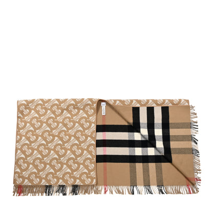 Burberry Cashmere TB Monogram Check Reversible Cape Scarf Archive Beige 2 of 3