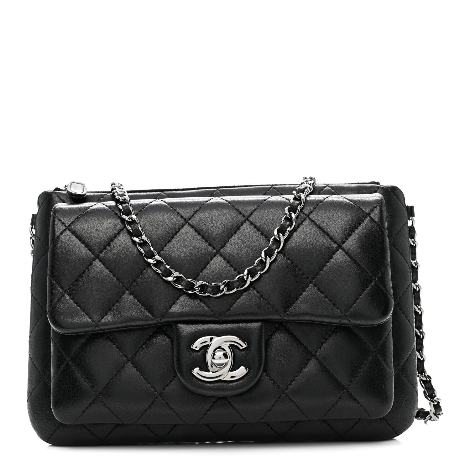 Chanel Lambskin Quilted Front Pocket Clutch With Chain Black 1 of 11
