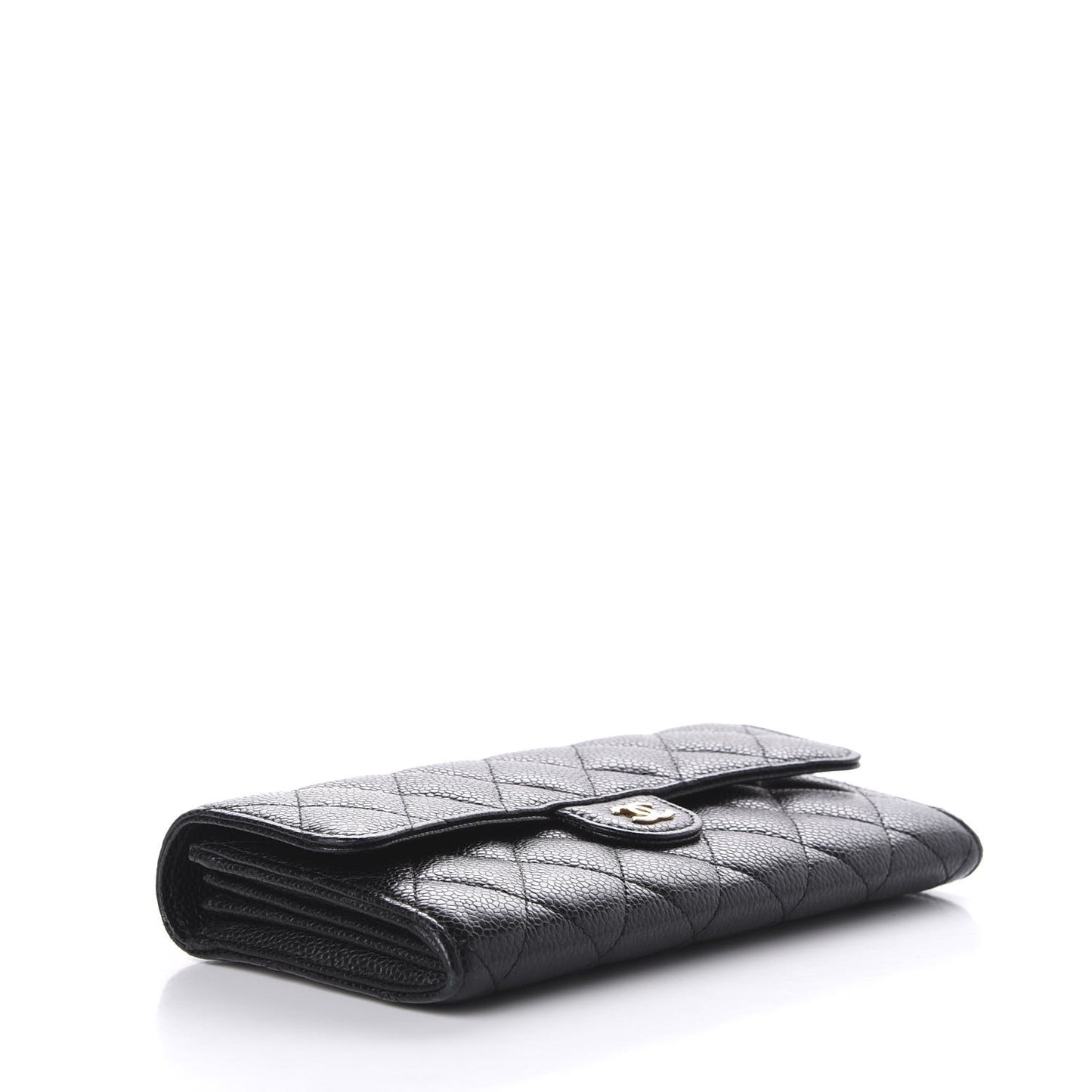 Caviar Quilted Large Flap Gusset Wallet Black