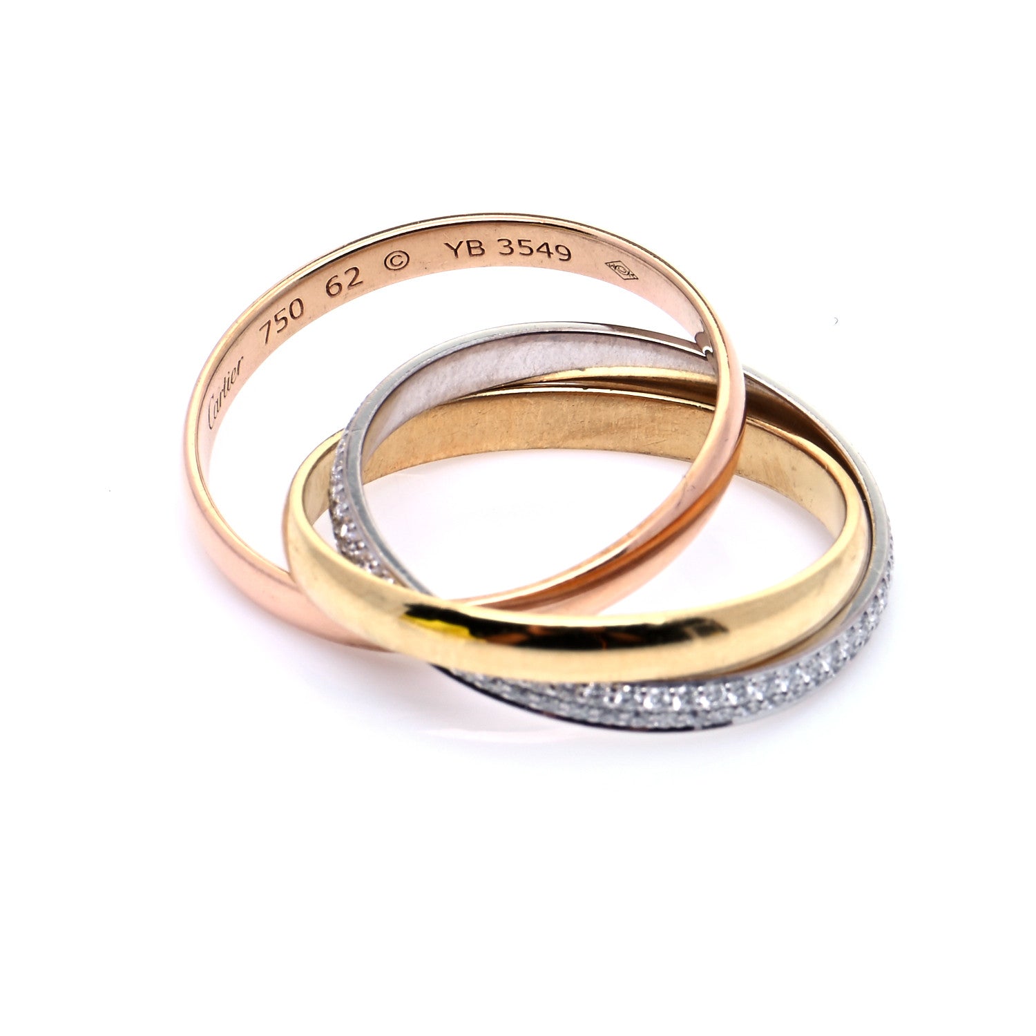 Cartier 18K White Yellow Pink Gold Diamond Small Trinity Paved Ring 62 10 5 of 8