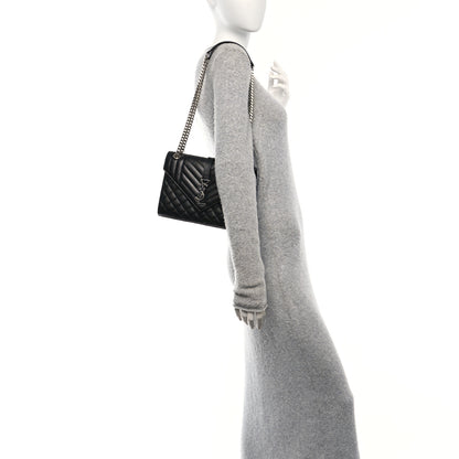 Saint Laurent Grain De Poudre Textured Mixed Matelasse Triquilt Medium Monogram Satchel Black 2 of 11