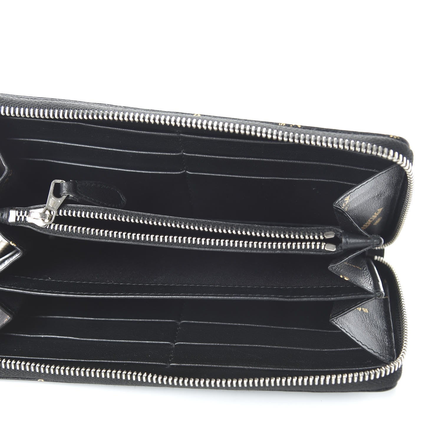 Balenciaga Calfskin Allover Logo Bazar Continental Zip Around Wallet Black Gold 5 of 10