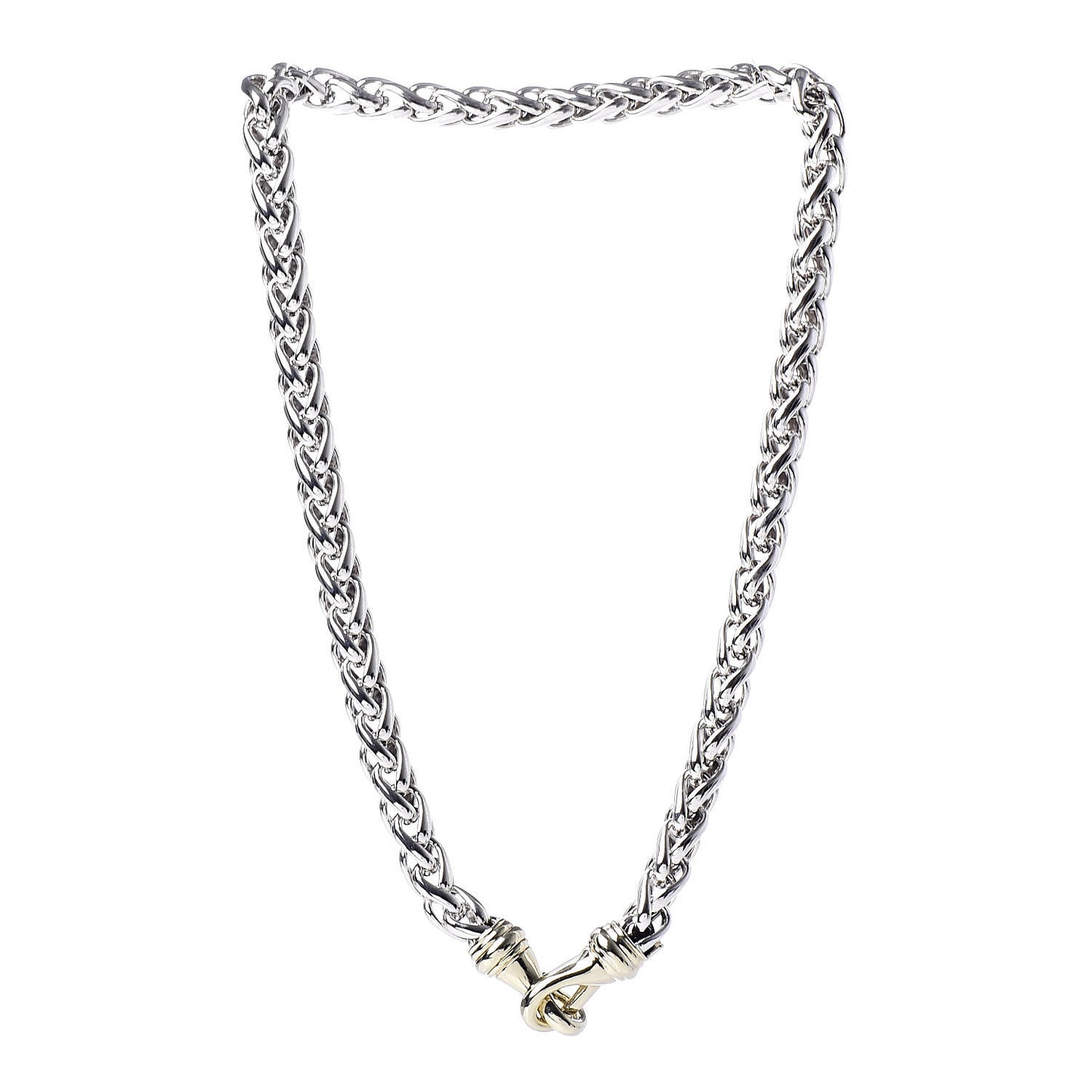 Sterling Silver 14K Yellow Gold 8mm Wheat Chain Necklace