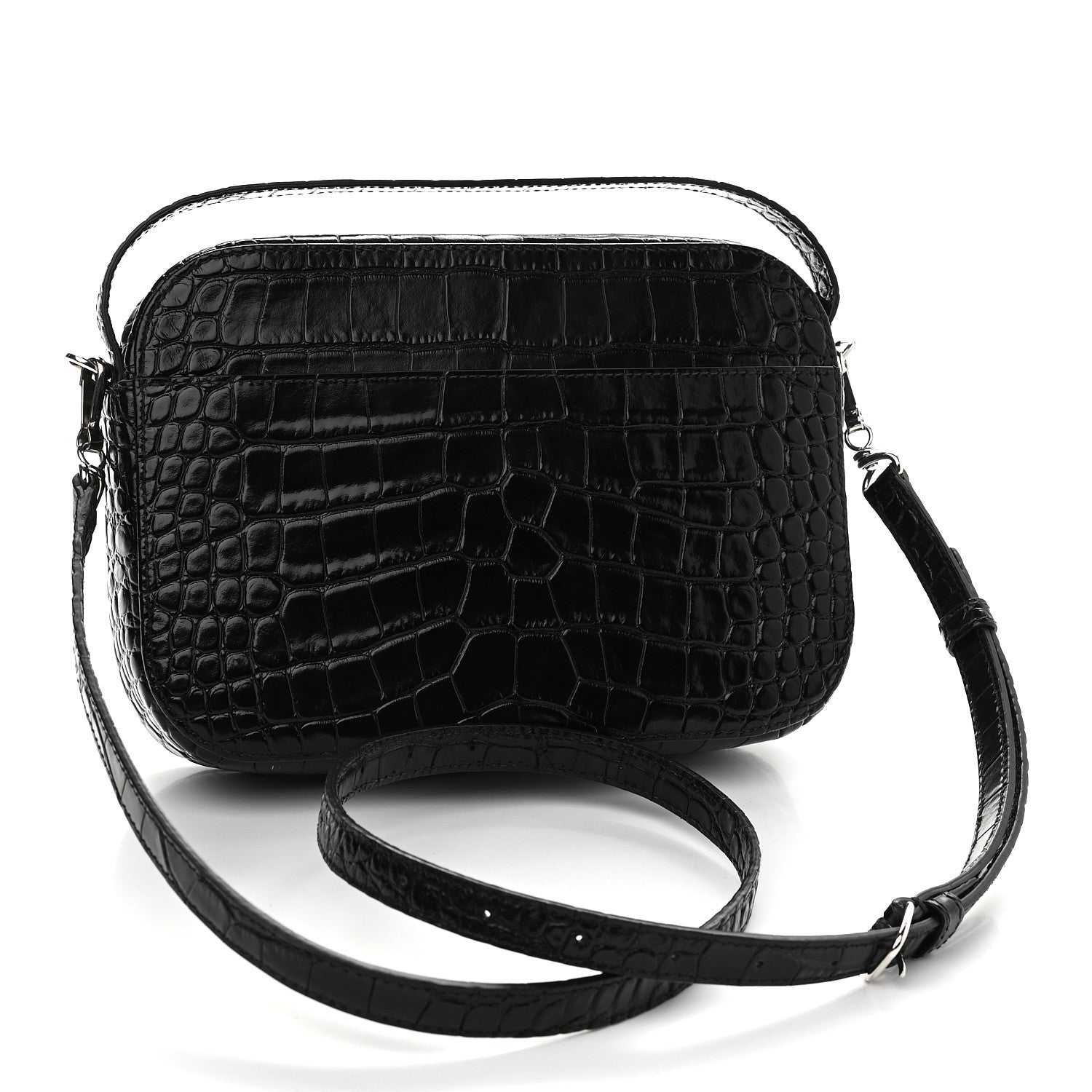 Balenciaga Shiny Calfskin Logo Crocodile Embossed S Everyday Camera Bag with Handle Black 3 of 9