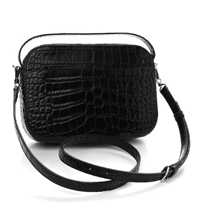 Balenciaga Shiny Calfskin Logo Crocodile Embossed S Everyday Camera Bag with Handle Black 3 of 9