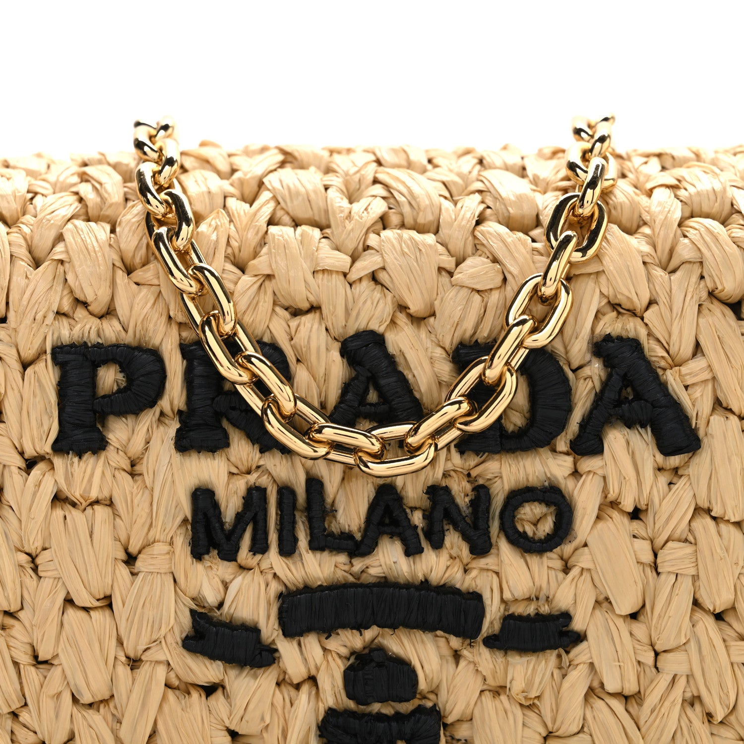 Prada Yarn Raffia Effect Crochet Shoulder Bag Natural Black 7 of 9