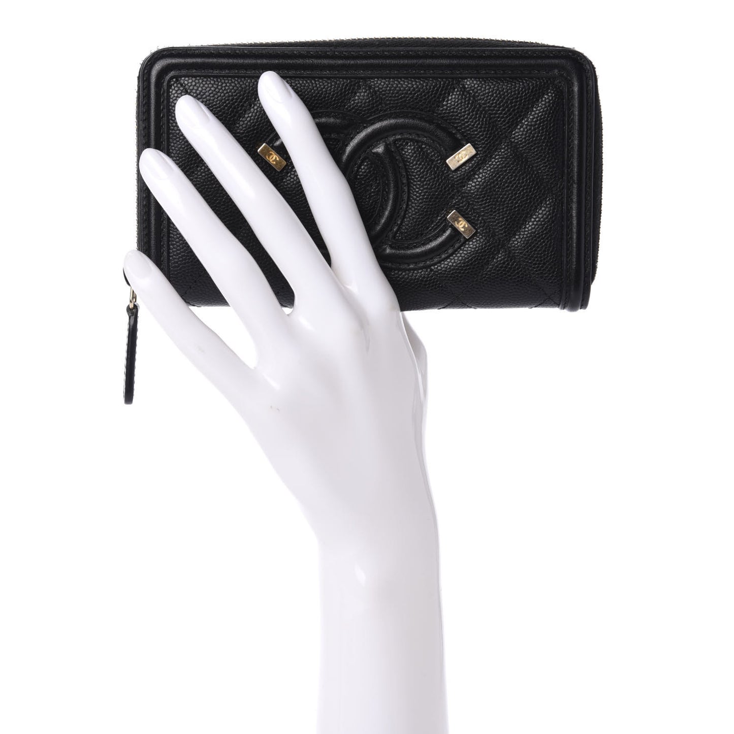 Caviar Quilted Medium Filigree Zip Around Wallet Black