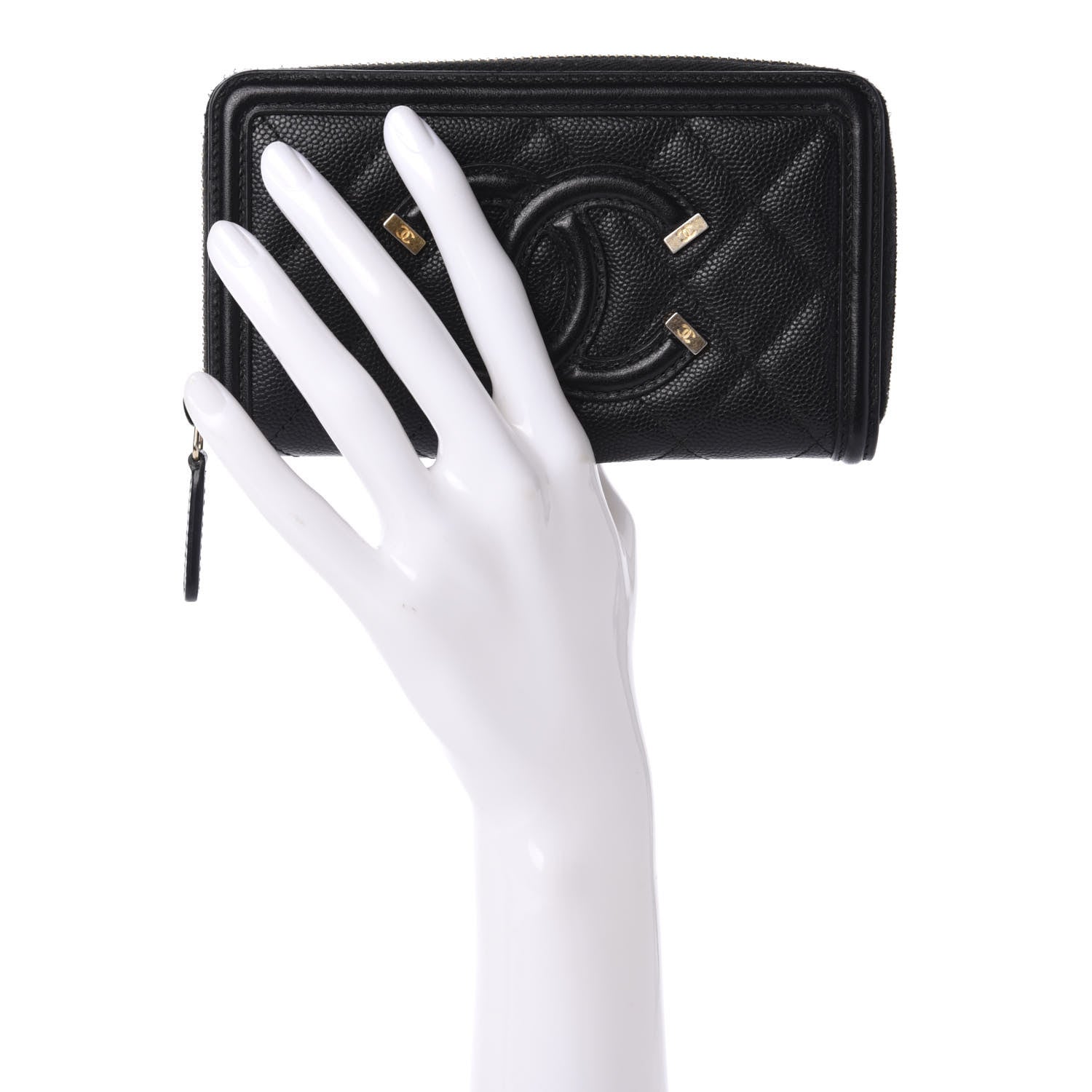 Chanel Caviar Quilted Medium Filigree Zip Around Wallet Black 2 of 11