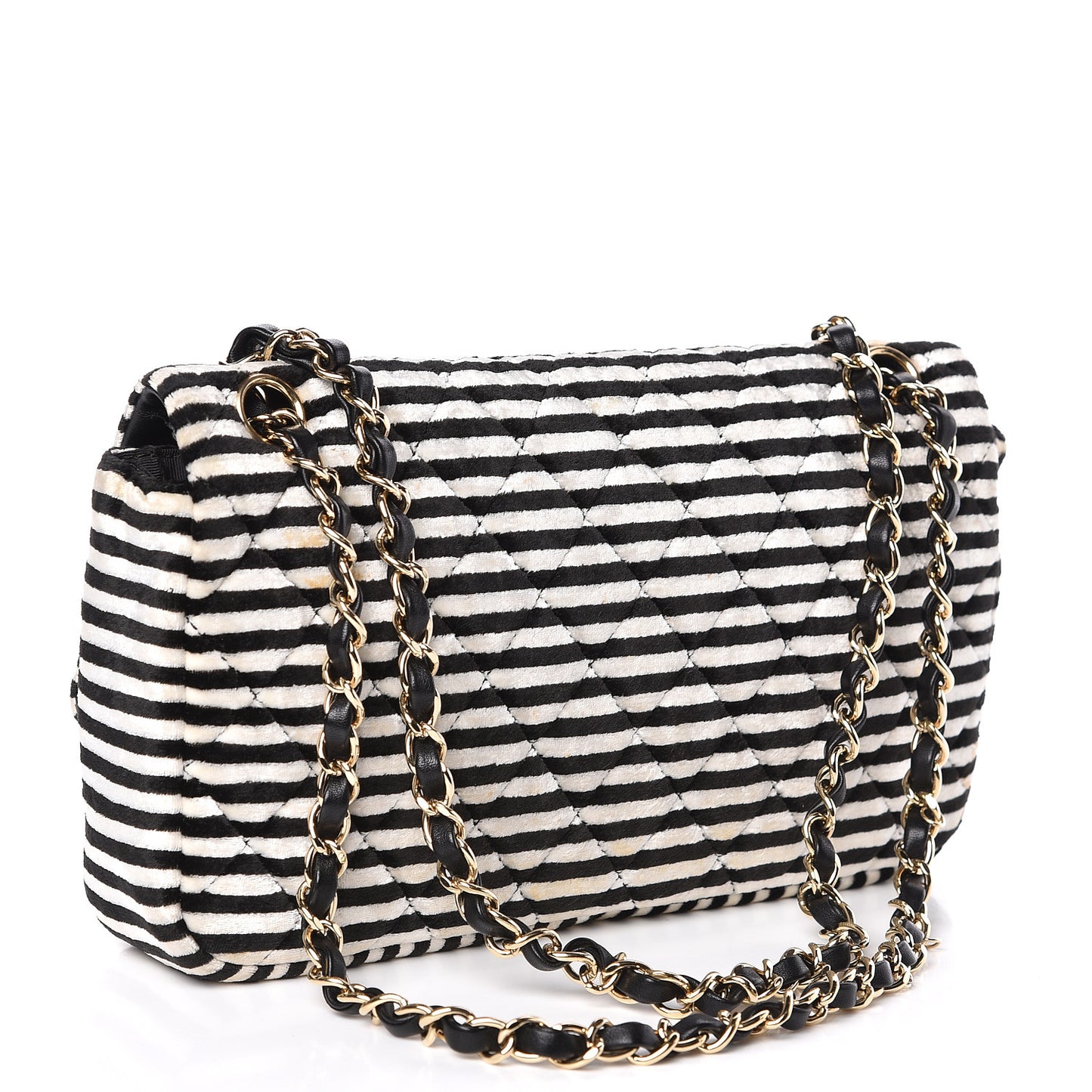 Velvet Quilted Medium Flap Black White