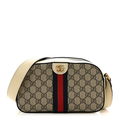 Gucci GG Supreme Monogram Textured Calfskin Web Small Ophidia Camera Bag Beige Ebony Mystic White 1 of 9