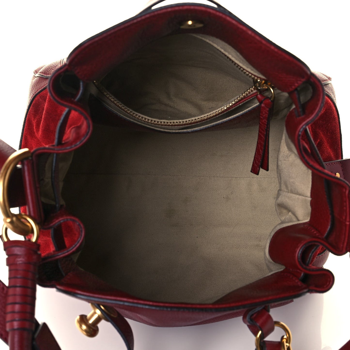 Suede Calfskin Medium Owen Bucket Bag Sienna Red