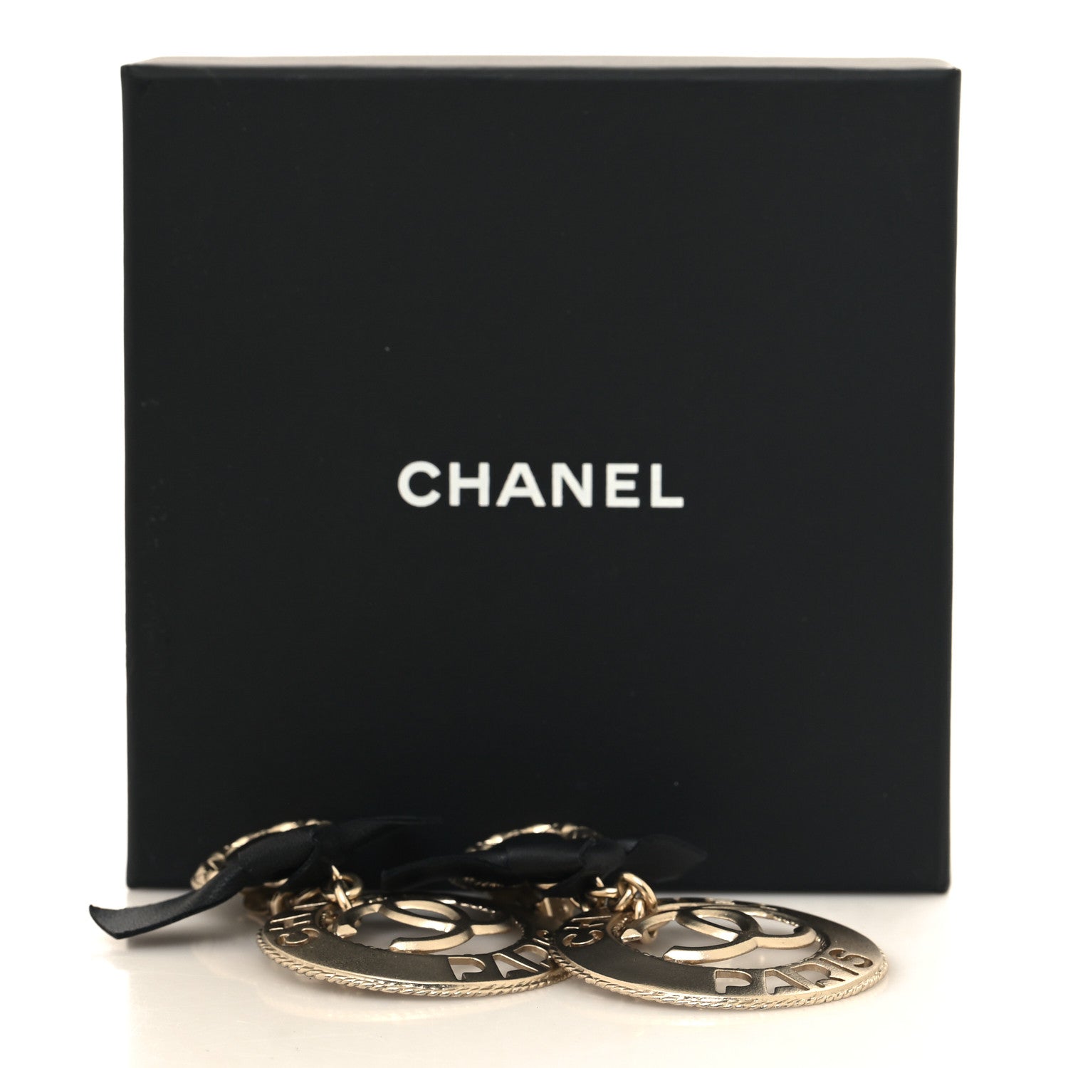 Chanel Lambskin Logo Drop Earrings Gold Black 5 of 5