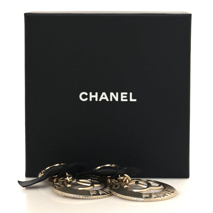 Chanel Lambskin Logo Drop Earrings Gold Black 5 of 5
