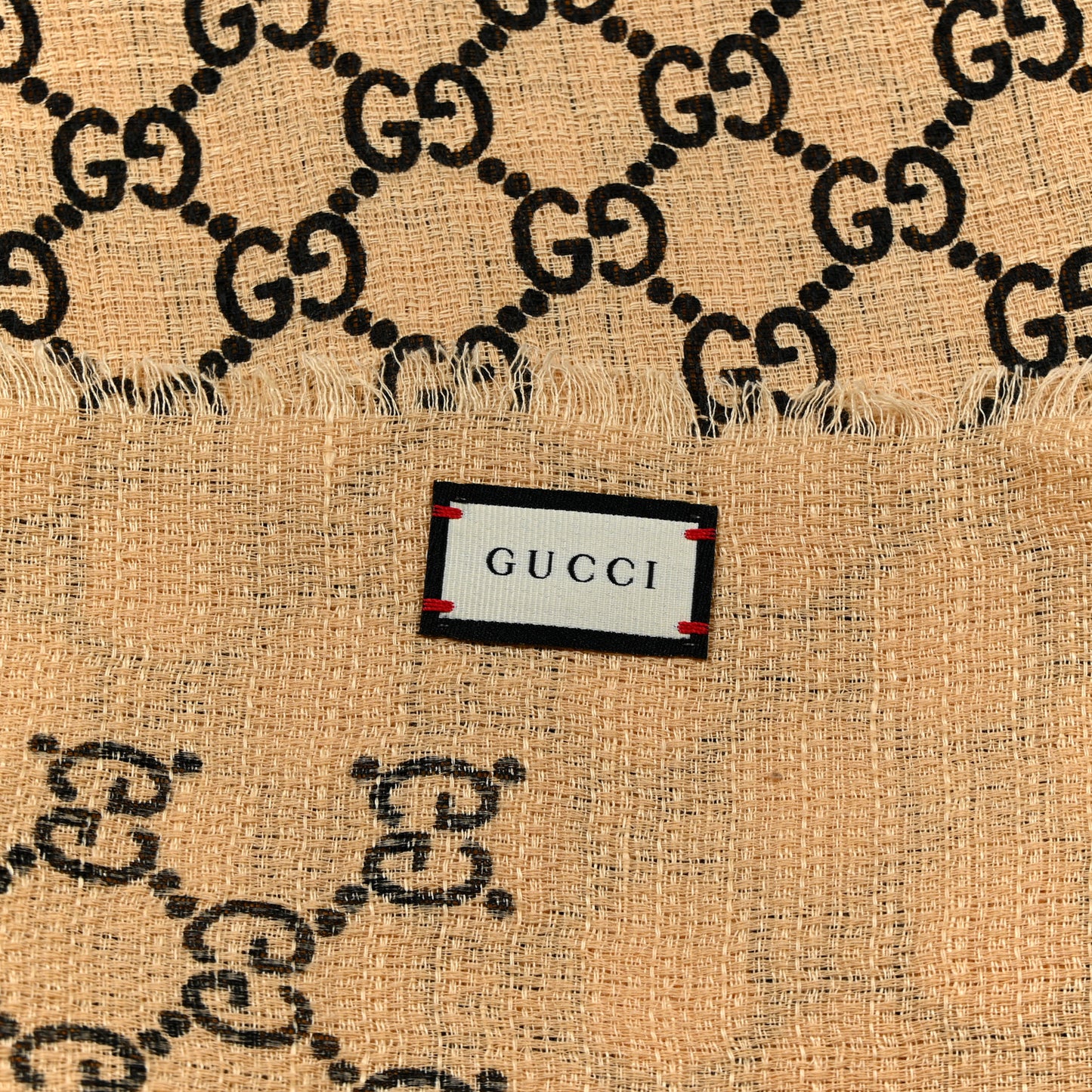 Linen Wool Silk Lady GG Monogram Straw Scarf Sand Black