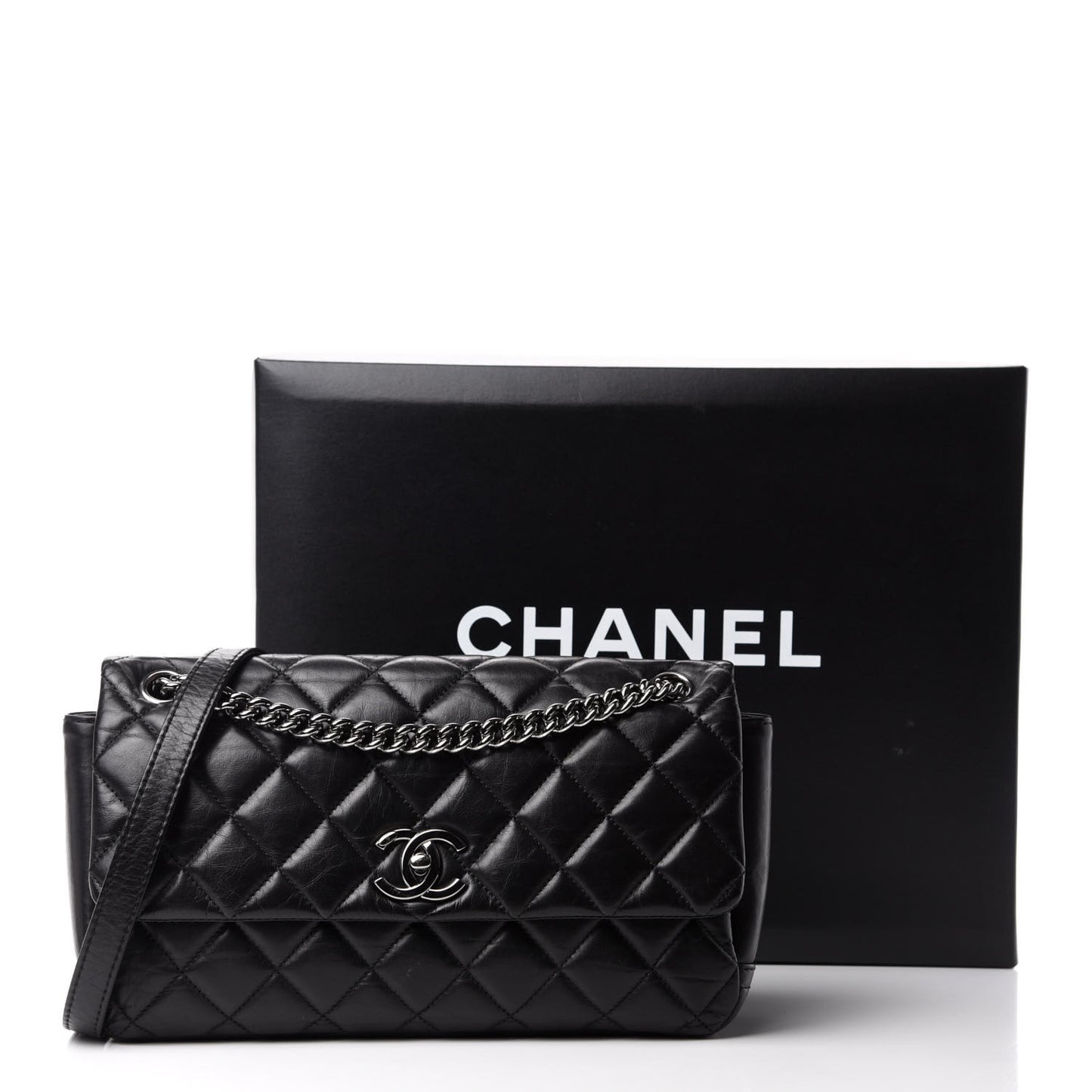 Aged Calfskin Quilted Small Lady Pearly Flap Black