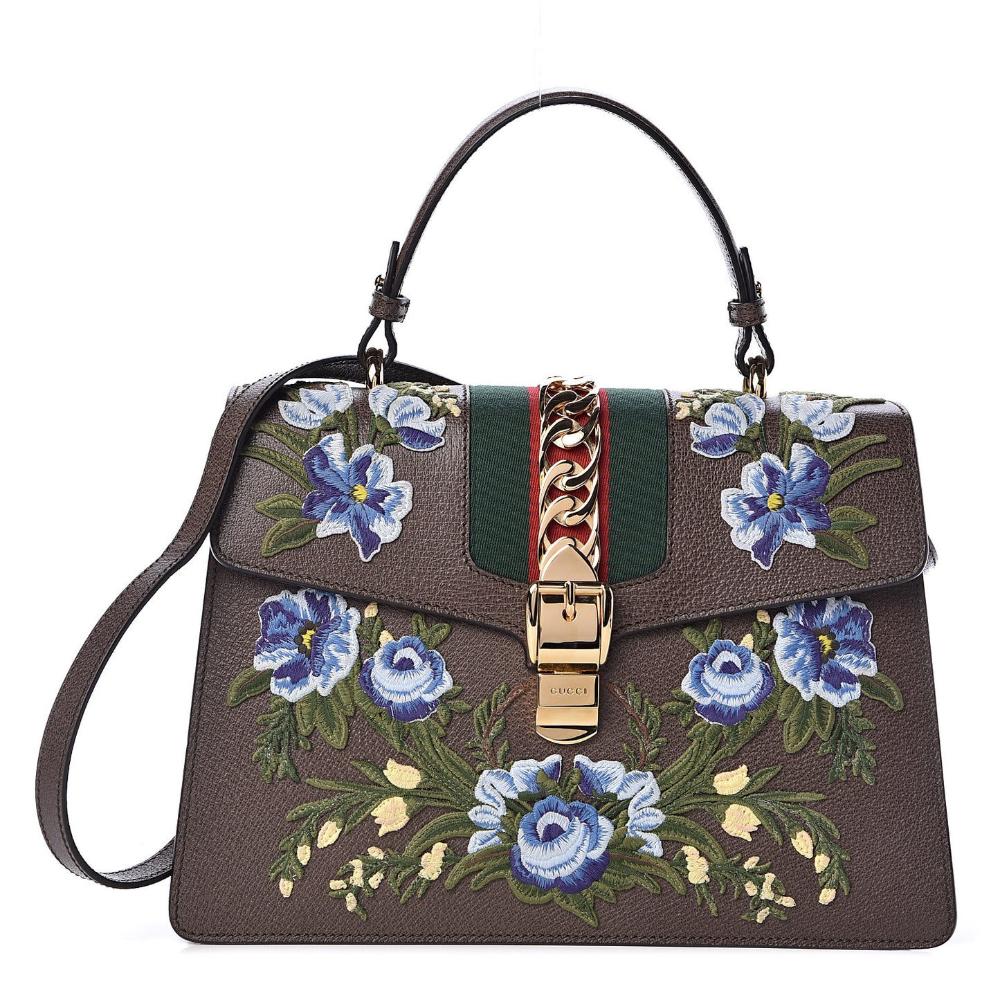 Calfskin Embroidered Medium Sylvie Top Handle Bag New Acero Multicolor