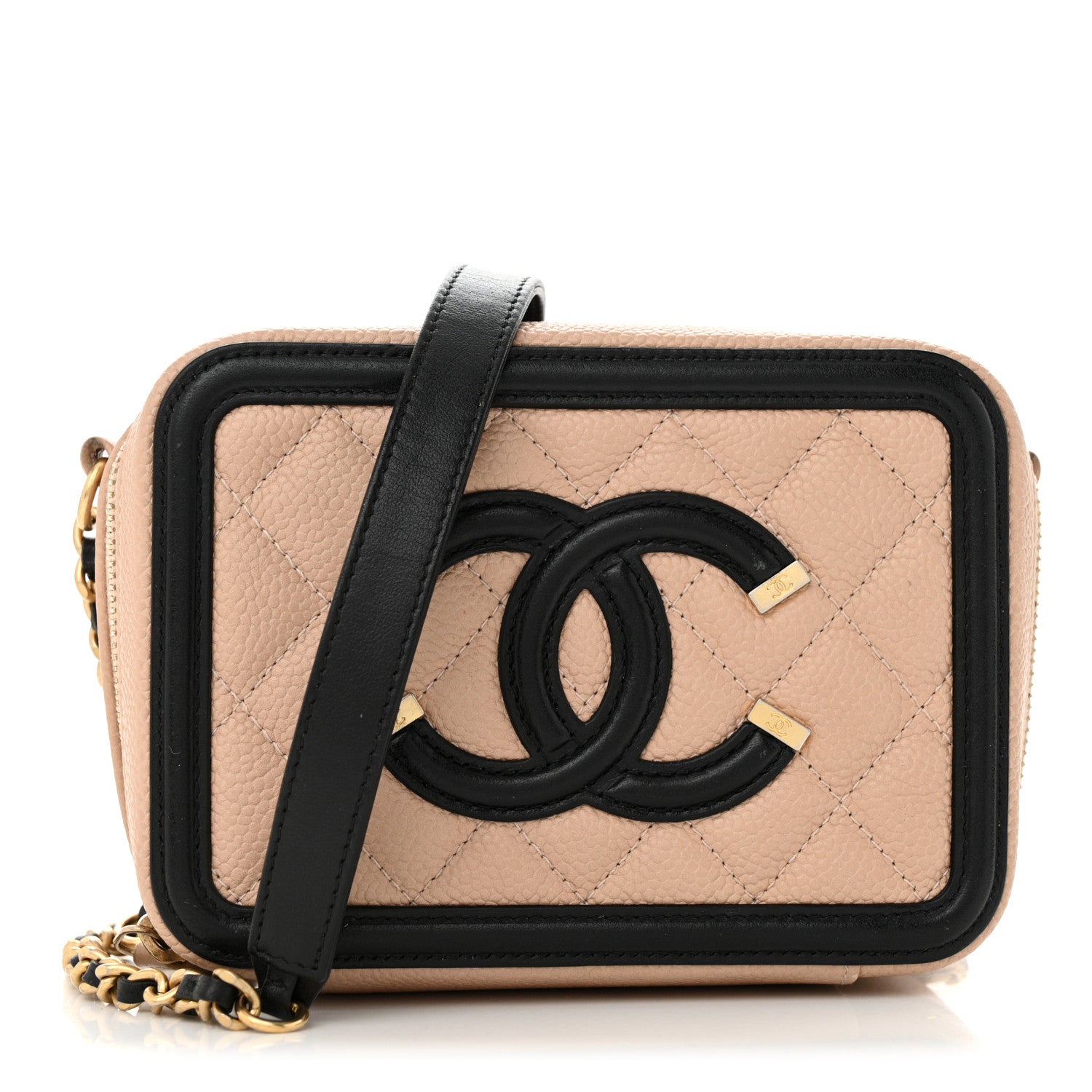 Chanel Caviar Quilted CC Filigree Vanity Clutch With Chain Beige Black 1 of 10