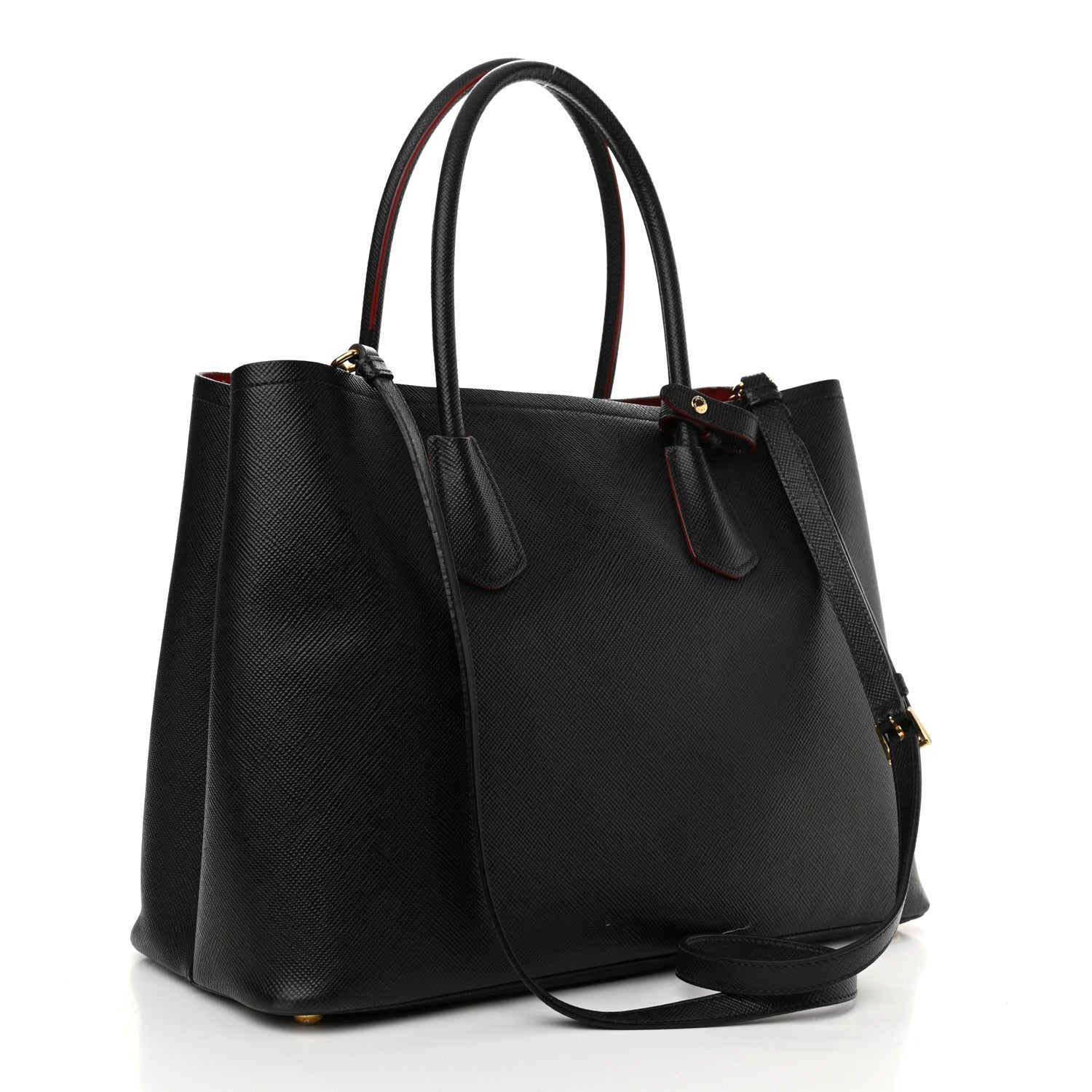 Prada Saffiano Cuir Medium Double Bag Black Fuoco 3 of 24