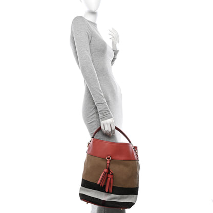 Burberry Canvas Mega Check Medium Ashby Tassel Hobo Cinnamon Red 2 of 15