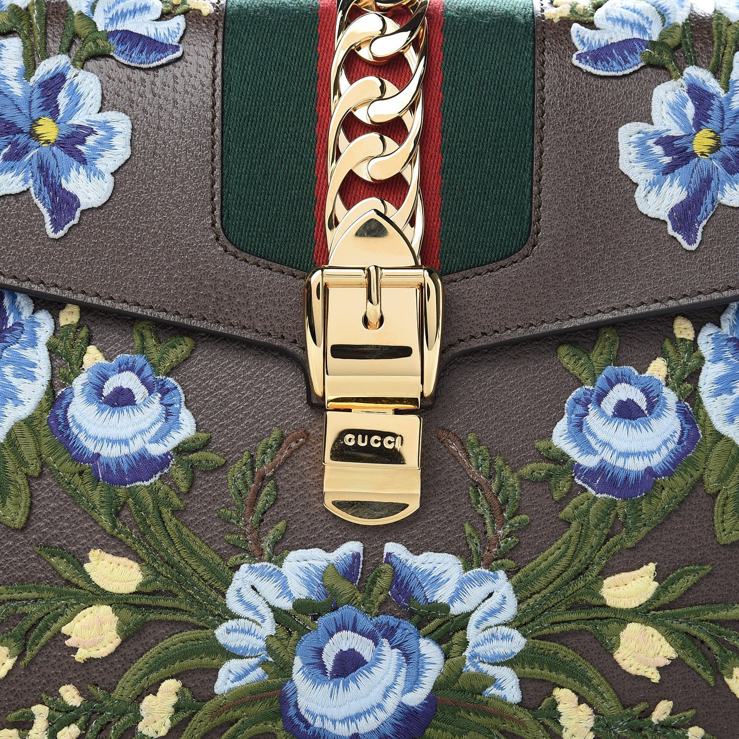 Gucci Calfskin Embroidered Medium Sylvie Top Handle Bag New Acero Multicolor 8 of 11