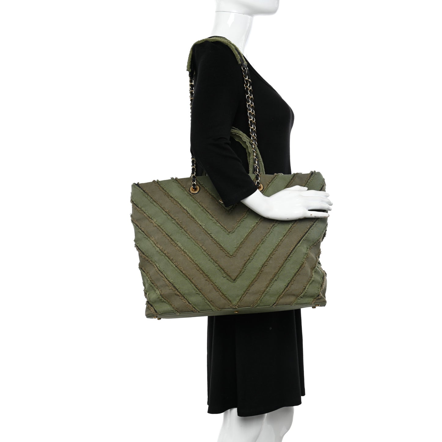 Canvas Chevron Cuba Patchwork Shopper Tote Khaki