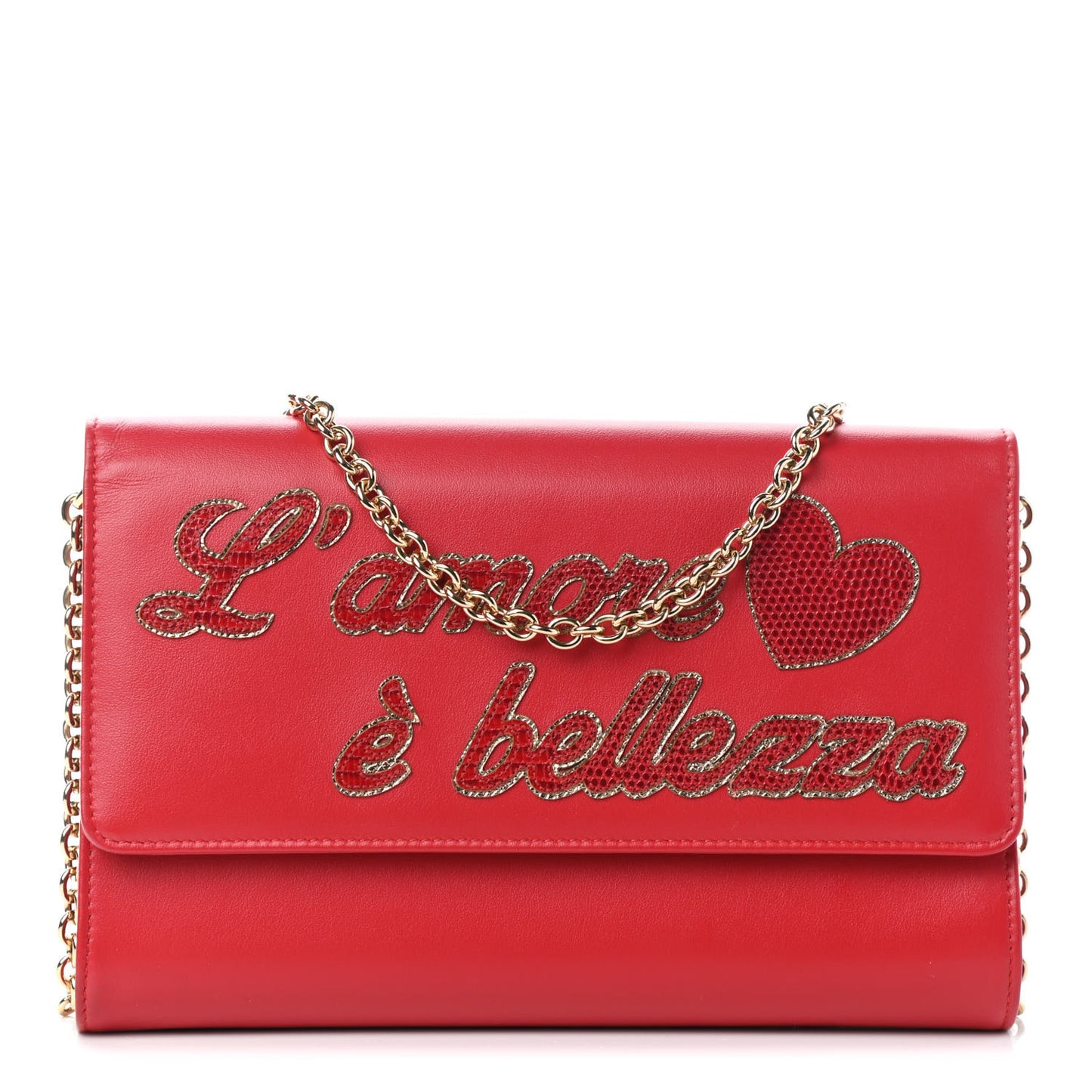 Vitello Embellished L'amore Wallet On Chain Rosso