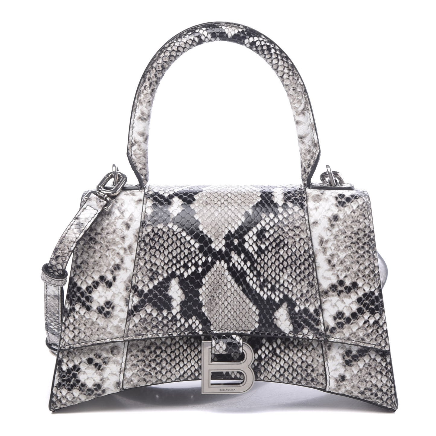 Calfskin Snake Effect Small Hourglass Top Handle Bag Black White