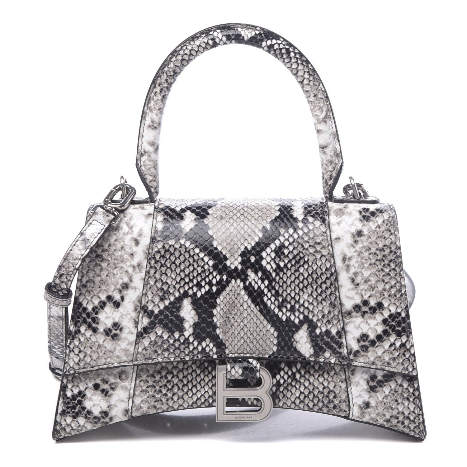 Balenciaga Calfskin Snake Effect Small Hourglass Top Handle Bag Black White 1 of 10