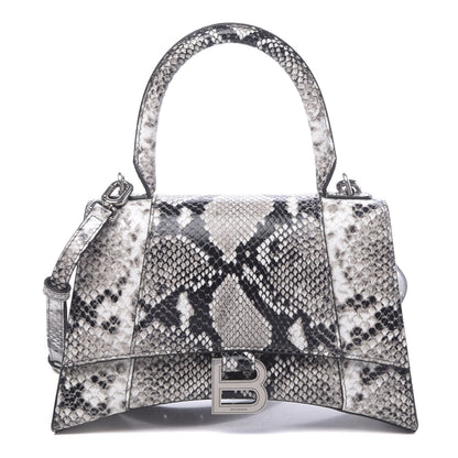 Balenciaga Calfskin Snake Effect Small Hourglass Top Handle Bag Black White 1 of 10
