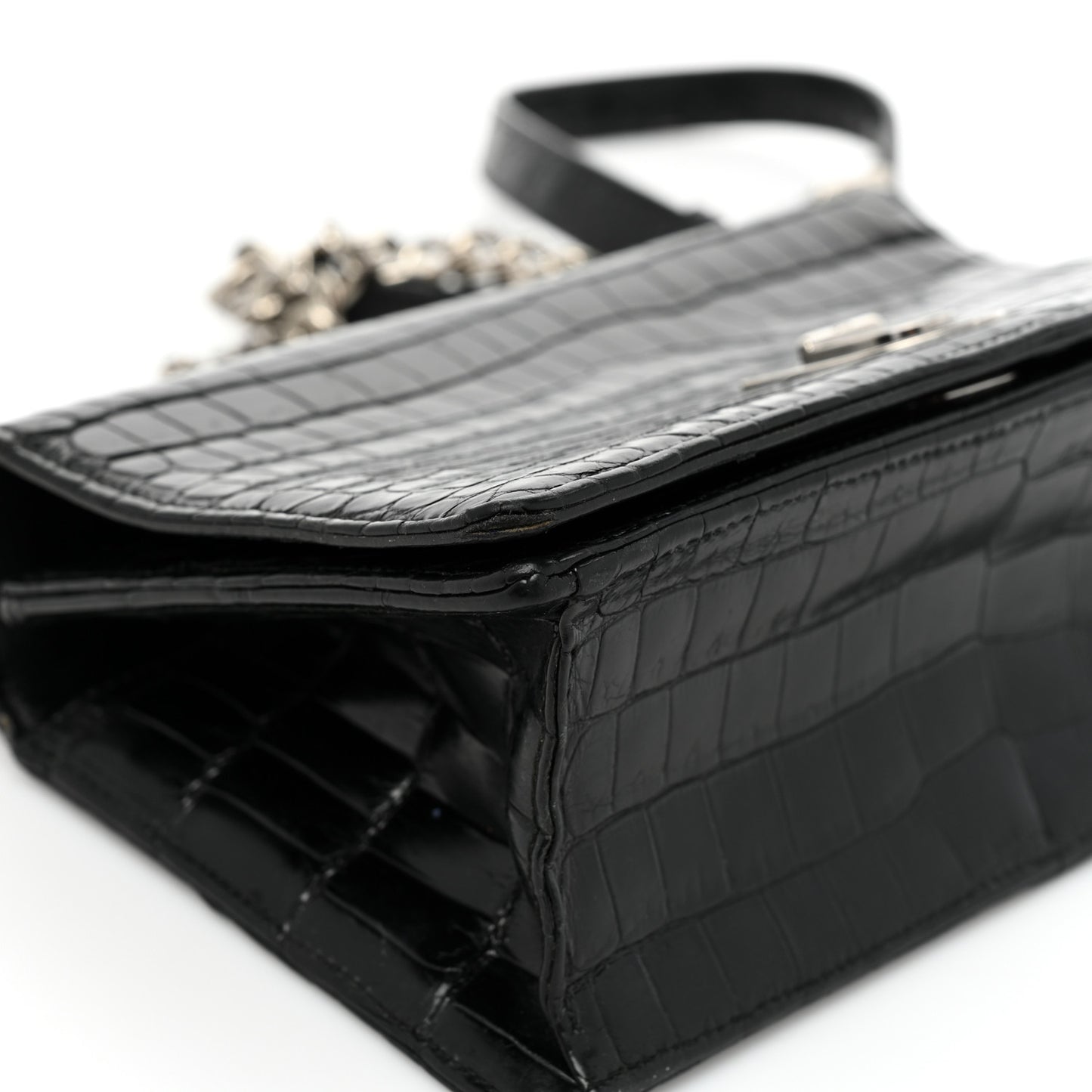 Calfskin Crocodile Embossed Small Diorama Flap Bag Black