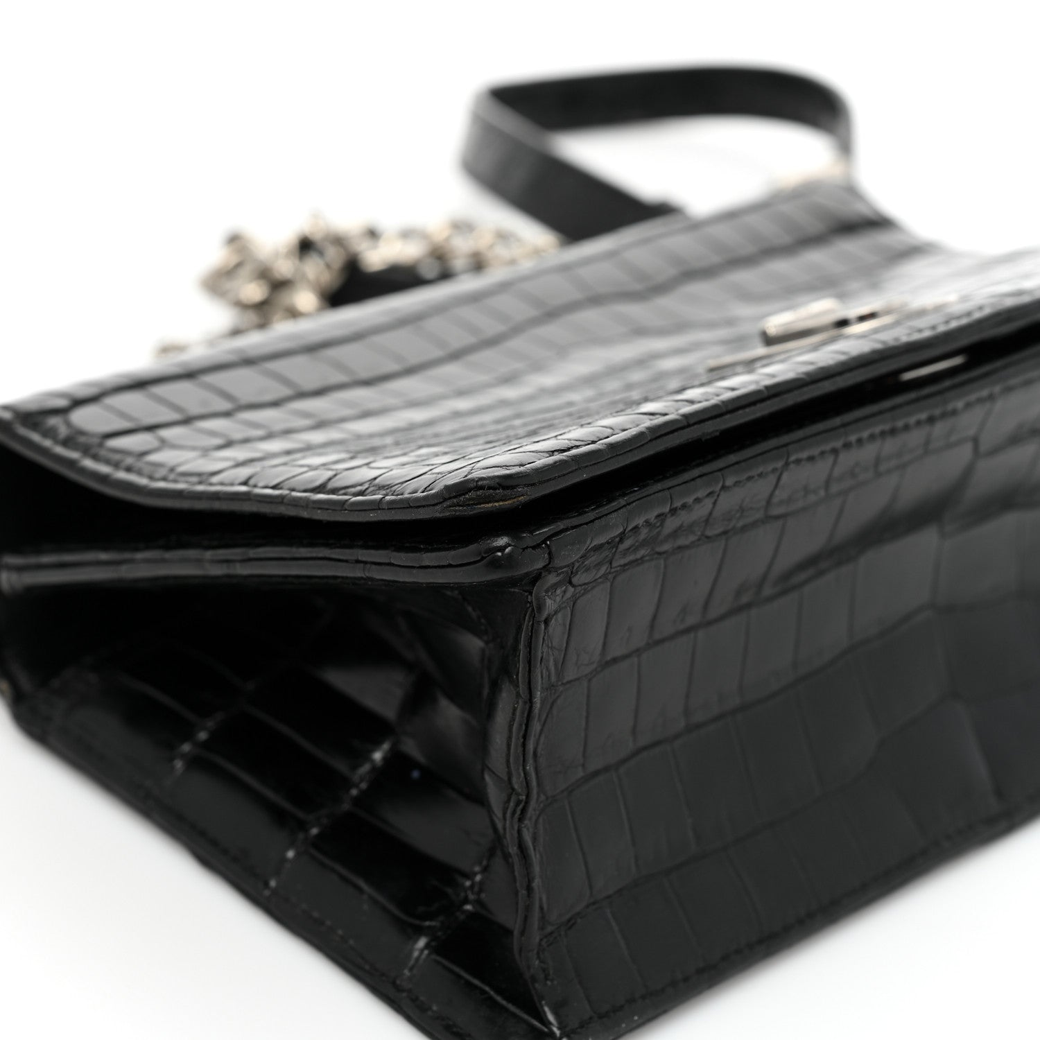 Christian Dior Calfskin Crocodile Embossed Small Diorama Flap Bag Black 11 of 20