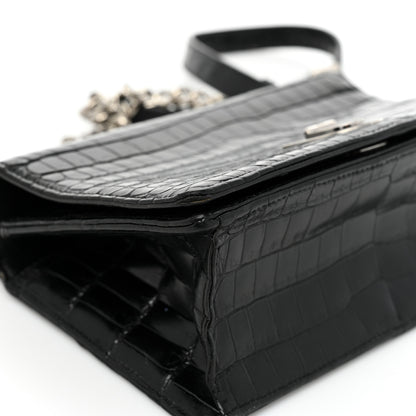Christian Dior Calfskin Crocodile Embossed Small Diorama Flap Bag Black 11 of 20
