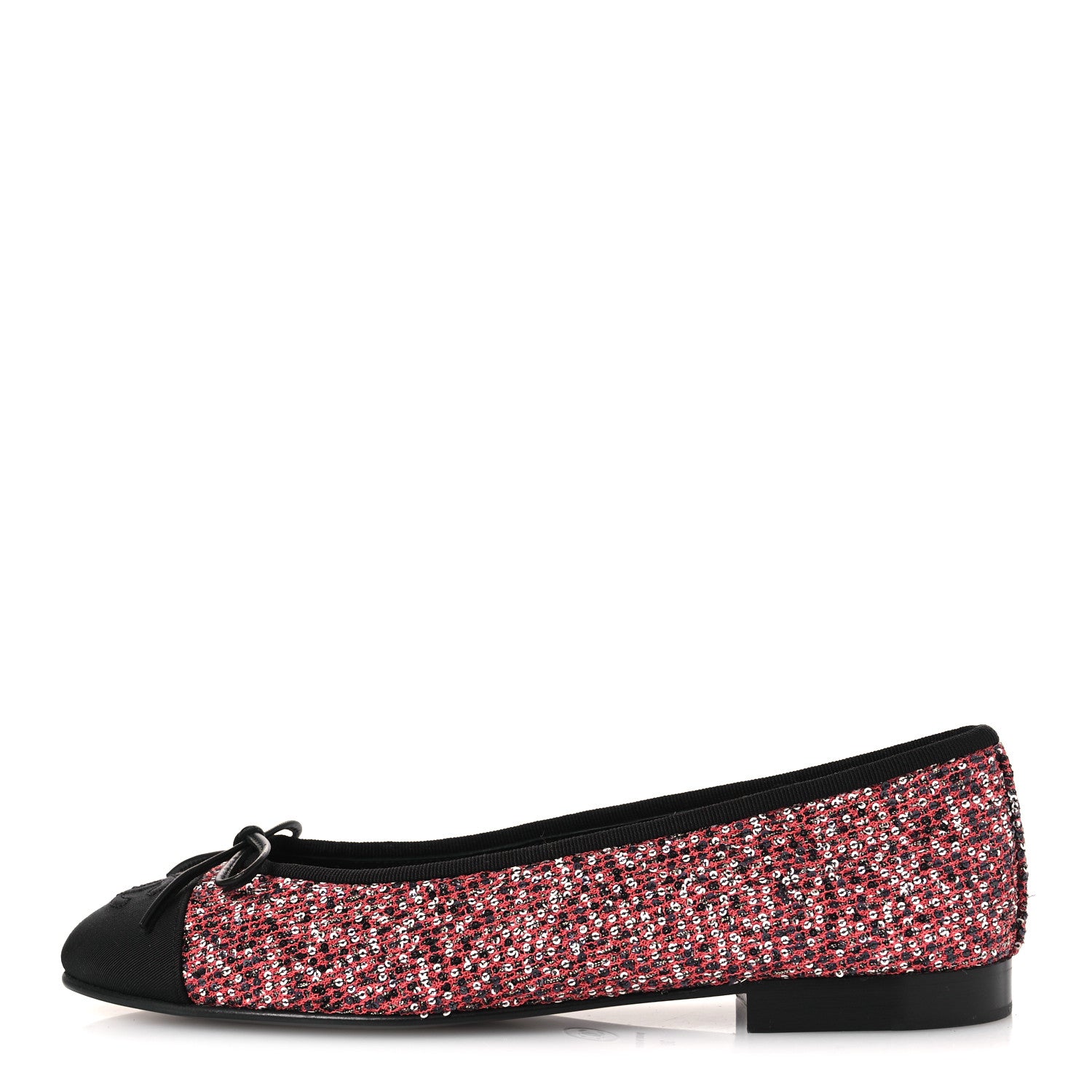 Chanel Glittered Tweed Sequin Grosgrain Cap Toe Ballet Flats 39 Pink White Silver Black 1 of 11