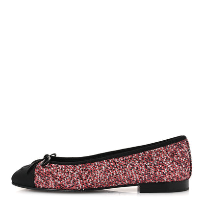 Chanel Glittered Tweed Sequin Grosgrain Cap Toe Ballet Flats 39 Pink White Silver Black 1 of 11