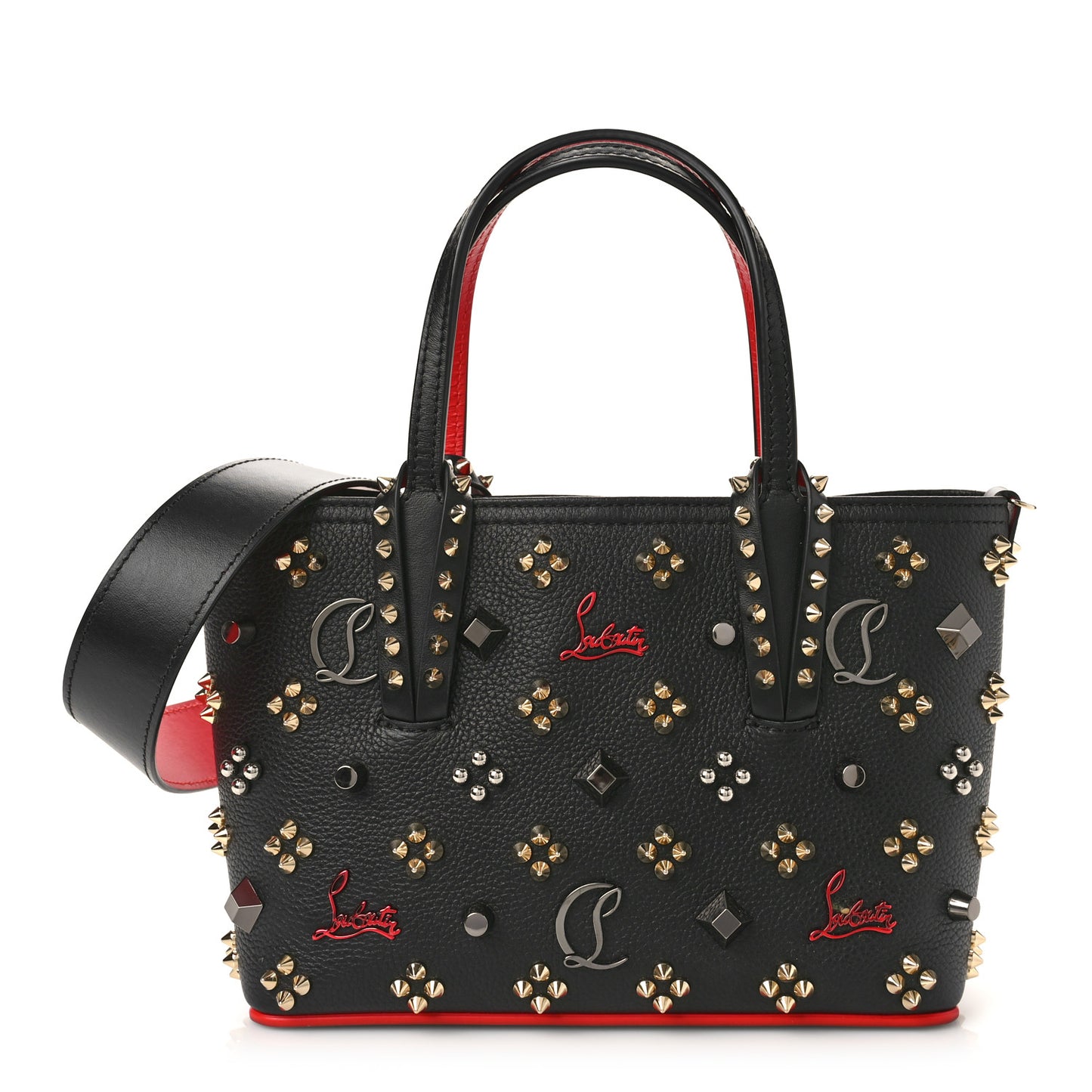 Calfskin Embellished Spikes Mini East West Cabata Tote Black