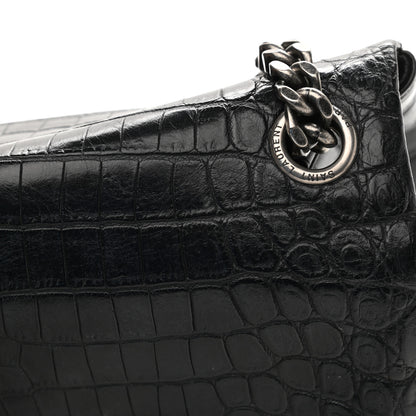 Saint Laurent Calfskin Crocodile Embossed Medium West Hollywood Monogram Fold-Over Black 21 of 23