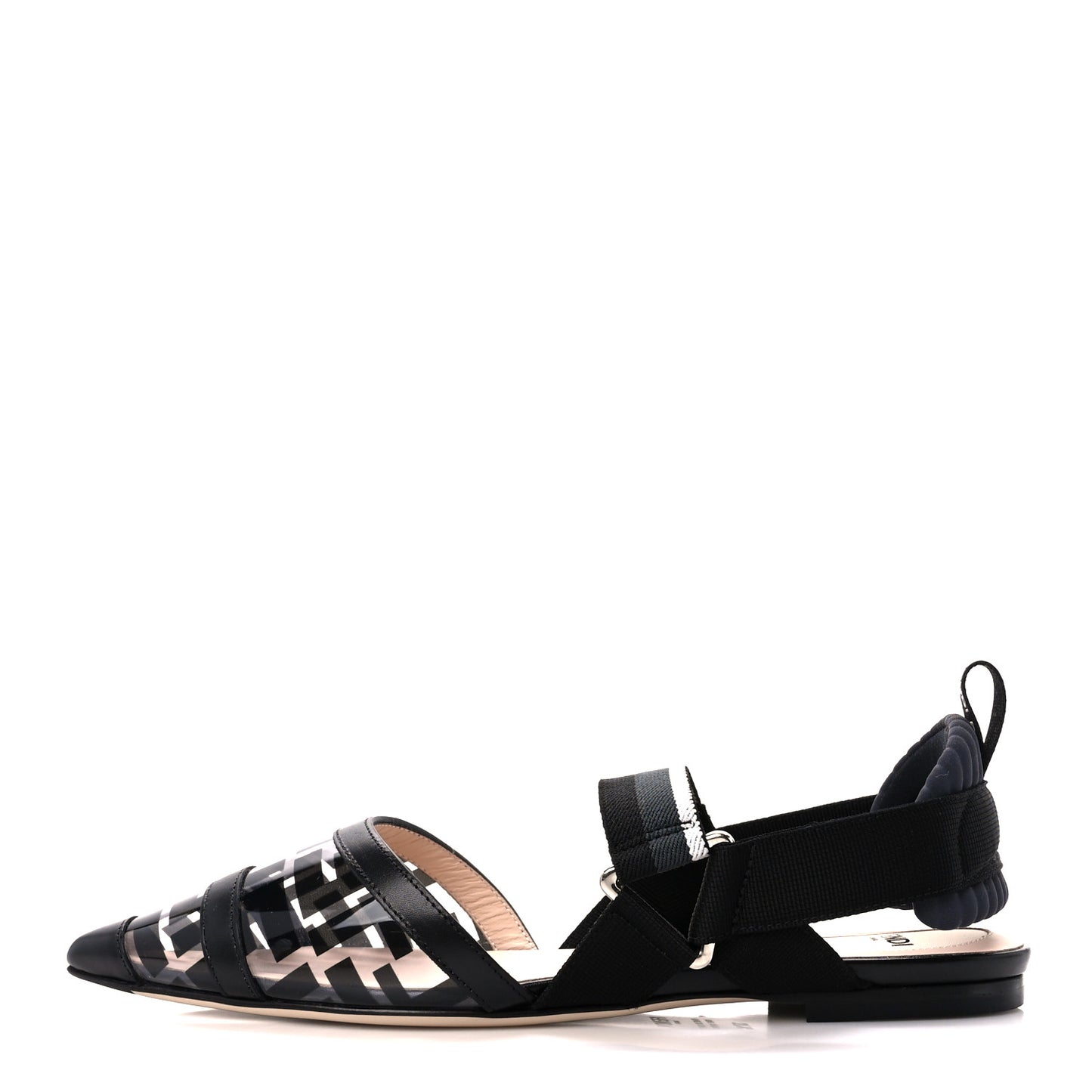 PVC Calfskin FF Colibri Slingback Ballerina Flats 37.5 Tobacco Moro Black Militare