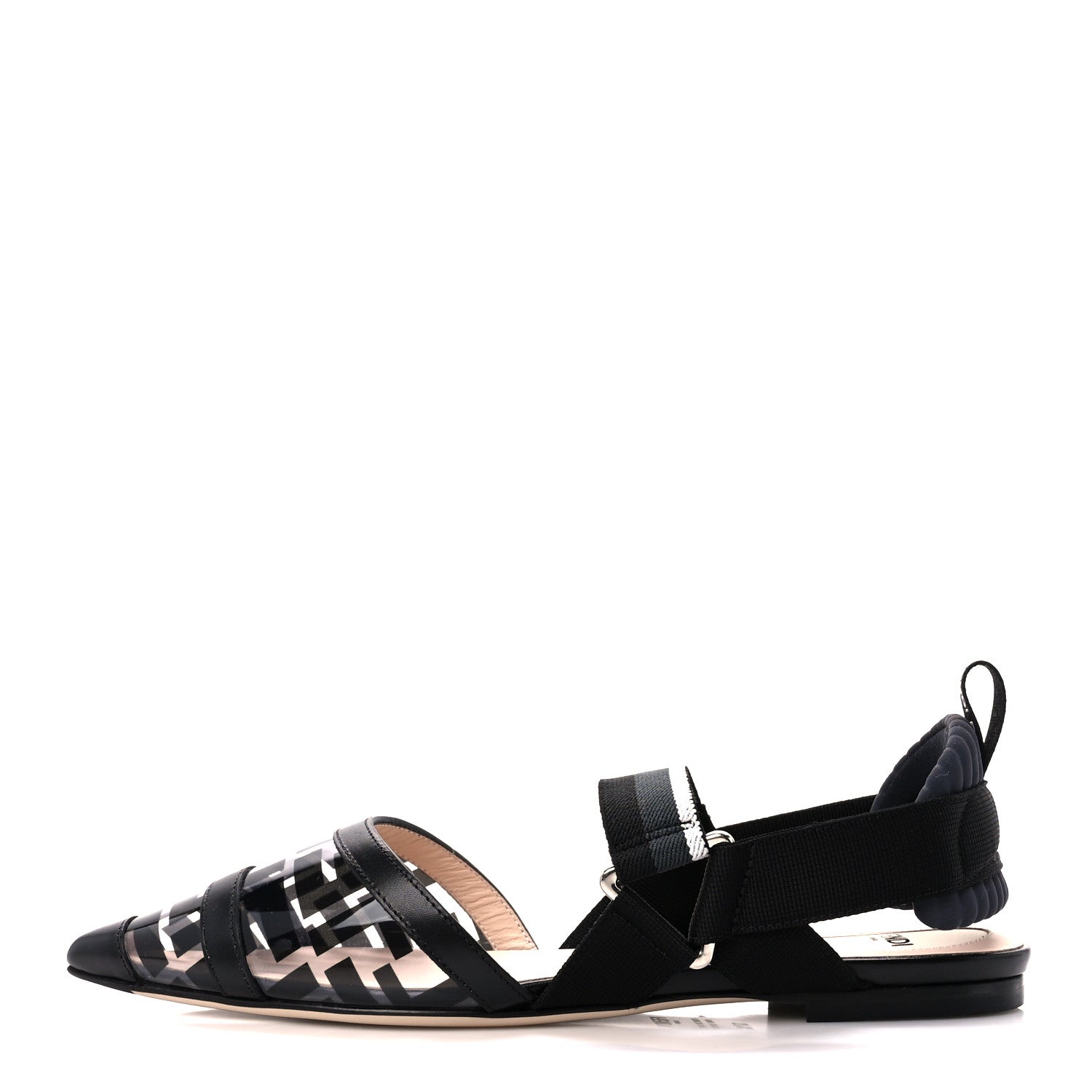 Fendi PVC Calfskin FF Colibri Slingback Ballerina Flats 37.5 Tobacco Moro Black Militare 1 of 10