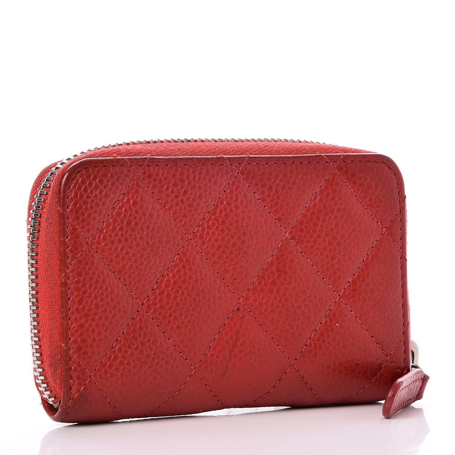 Chanel Caviar Quilted Zip Around Coin Purse Red 3 of 8
