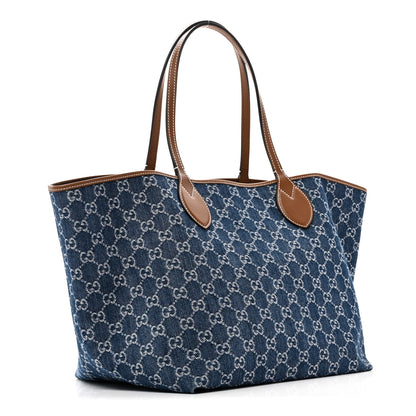 Gucci New Denim GG Monogram Calfskin Large Totissima Tote Blue 3 of 9