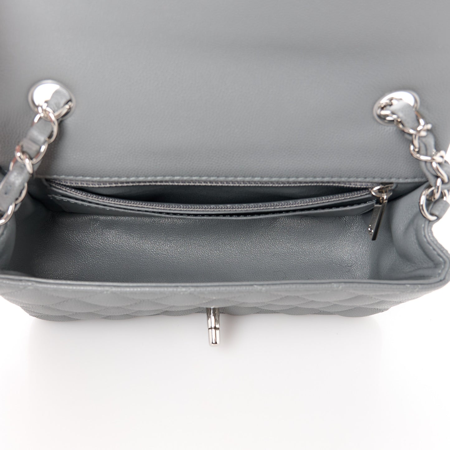 Caviar Quilted Mini Rectangular Flap Grey