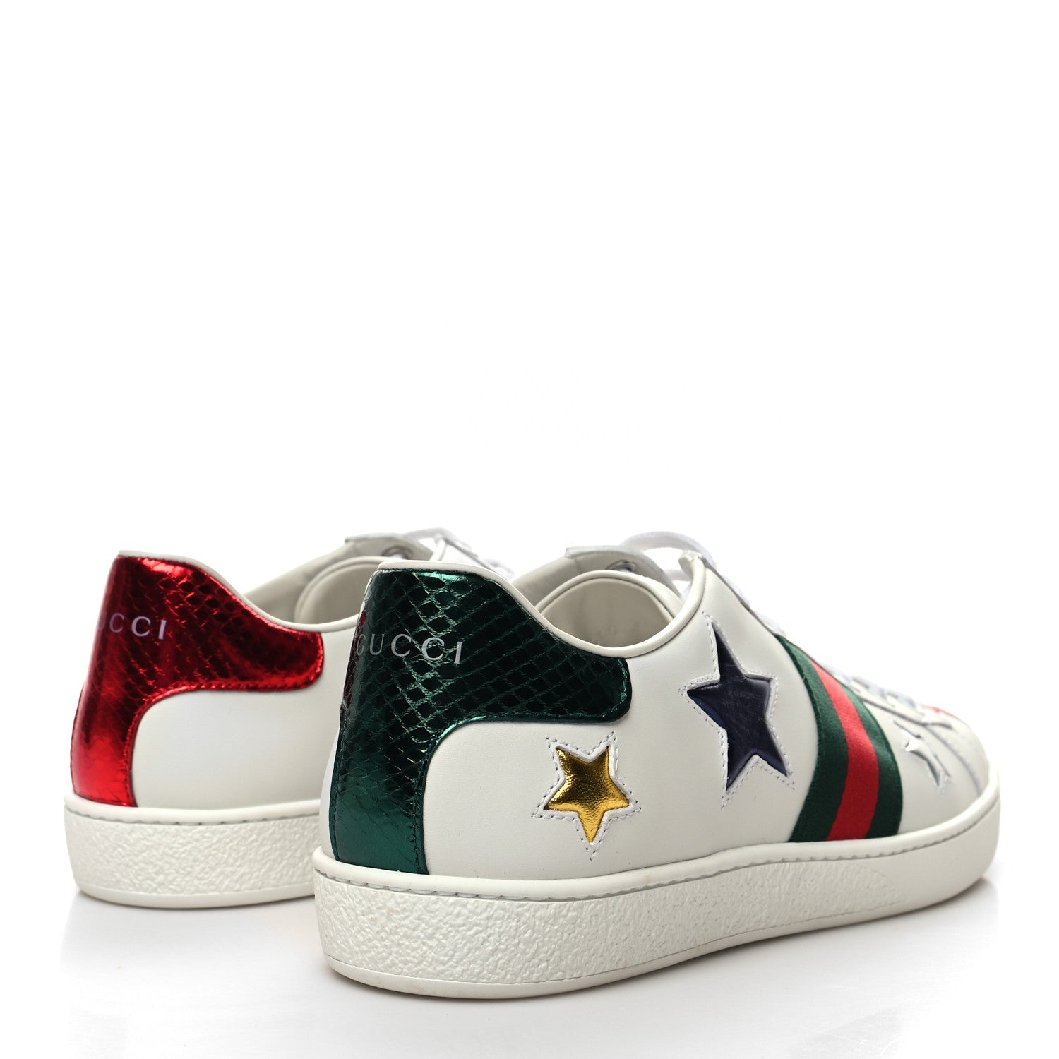 Gucci Calfskin Ayers Web Star Embroidered Womens Ace Sneakers 40 White Multi 4 of 8